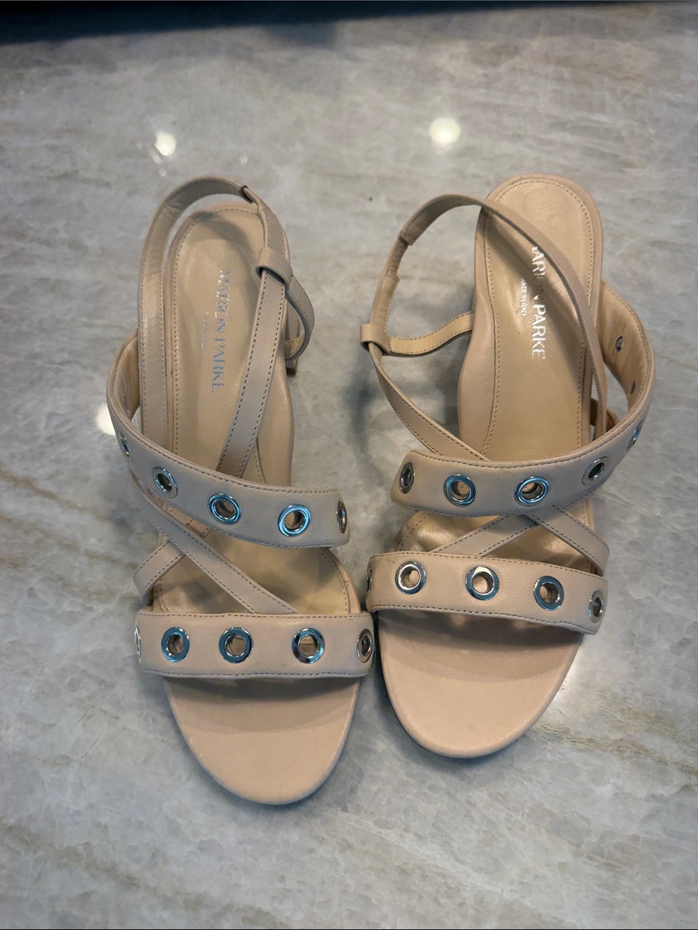 Marion Parke Nude/Taupe Grommet Strappy Sandals